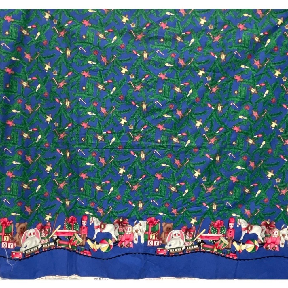 Vintage Christmas Fabric Panel Toys Gingerbread Print Cotton Material By Yard